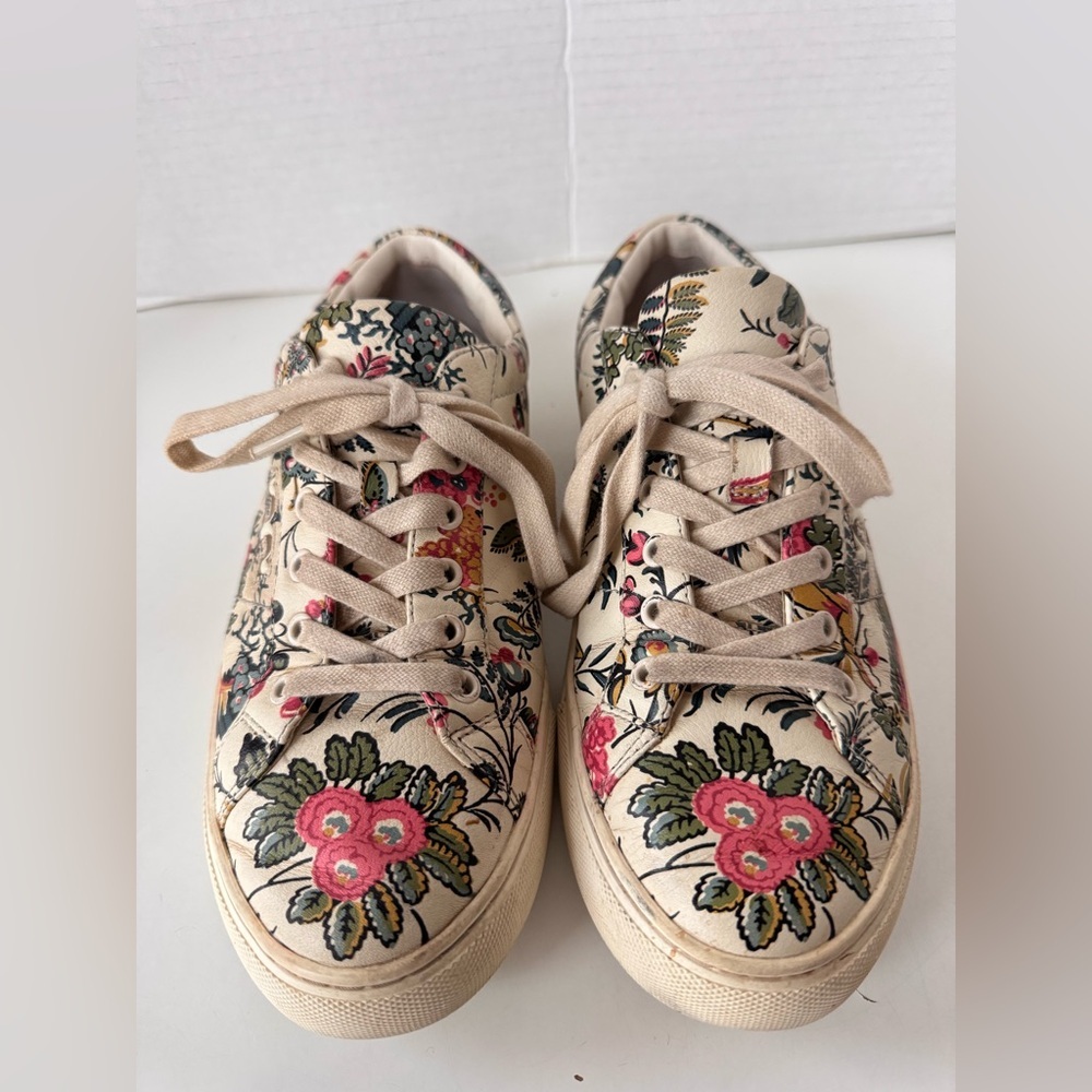 Tory Burch White Floral Print Leather Amalia Low Top Sneakers Women’s Size 8 - Picture 5 of 11